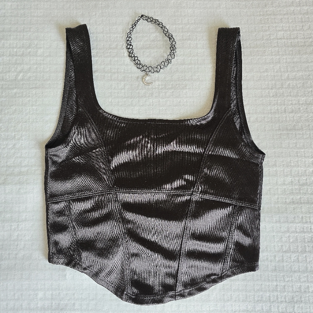 black satin corset style crop top dynamite xs